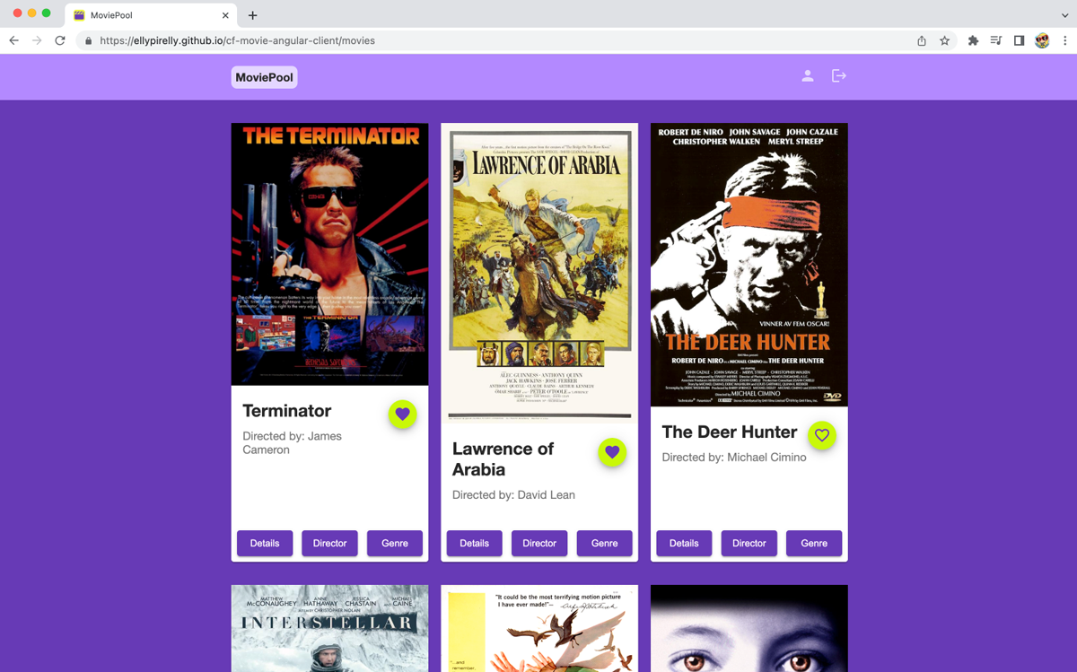 browser window screenshot of the moviepool app angular
